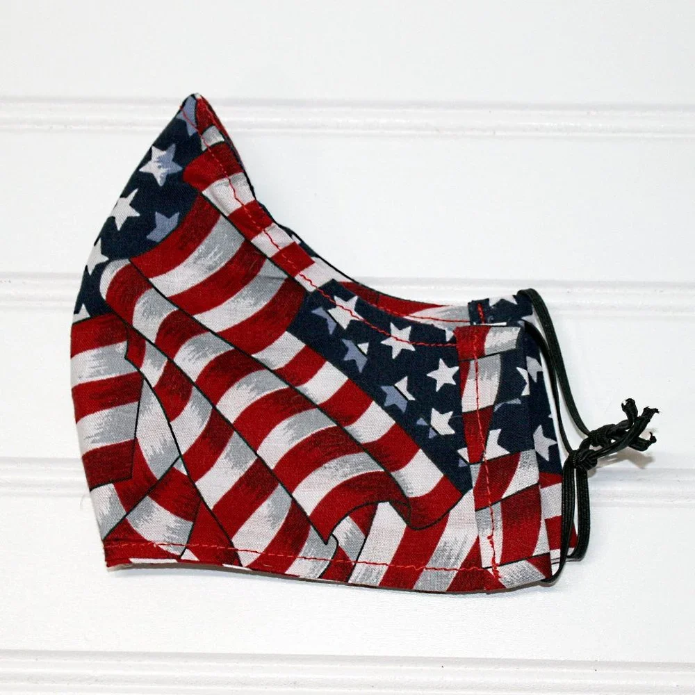 HAND CRAFTED Face Mask American Flag Adult Cloth Fabric Print - Shield Style